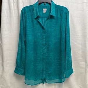 Chico’s size 4 chiffon croc print button up in vivid jade